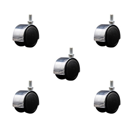 Service Caster 2'' Floor Safe Chrome Hooded Twin Wheel Caster 3/8 Threaded Stem, 5PK SCC-TS02S50D-NYU-BC-381634-5
